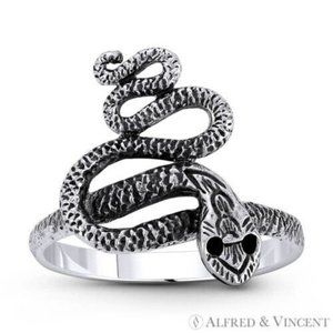 Snake Spirit Serpentine Charm Boho Ring in 925 Sterling Silver - Size 6